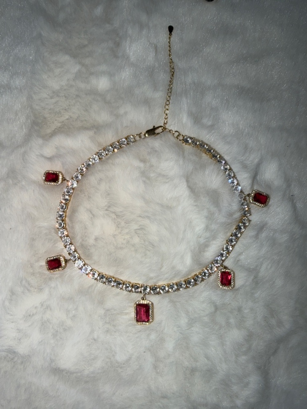 Gold-Tone Ruby Crystal Choker Necklace - Women Jewelry
